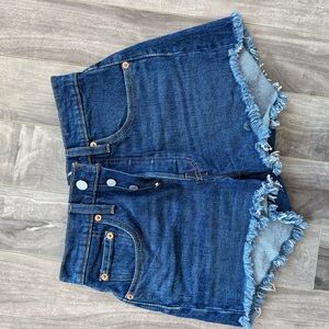 Levi's 501 Blue Frayed Jean Shorts
